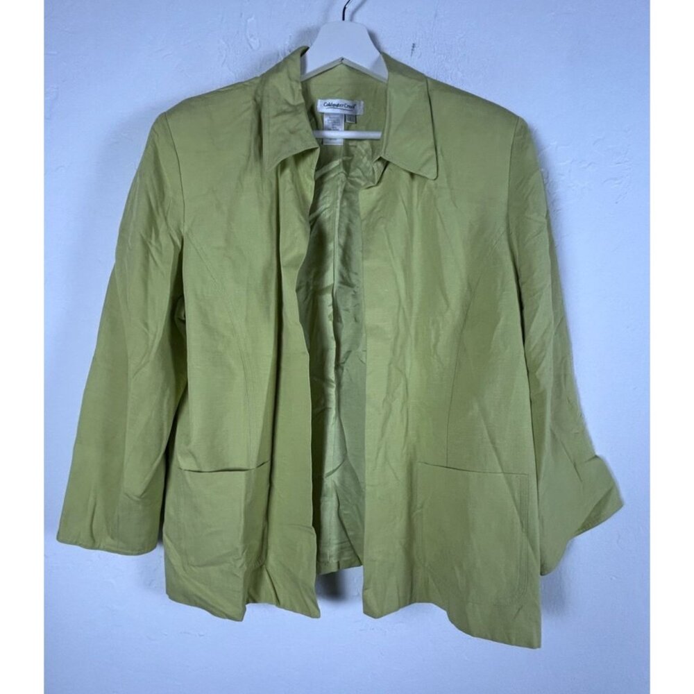 Coldwater Creek Womens Green Silk Linen Open Front Blazer Jacket Large Casual - Picture 1 of 8